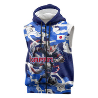 Personalized Japan Football Sleeveless Zip Hoodie Kitsune Samurai Mascot - Traditional Wave Heritage