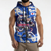 Personalized Japan Football Sleeveless Zip Hoodie Kitsune Samurai Mascot - Traditional Wave Heritage