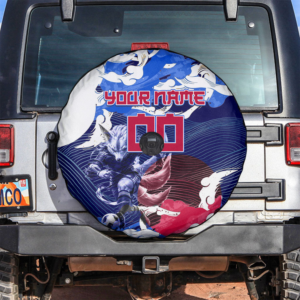 Personalized Japan Football Spare Tire Cover Kitsune Samurai Mascot - Traditional Wave Heritage