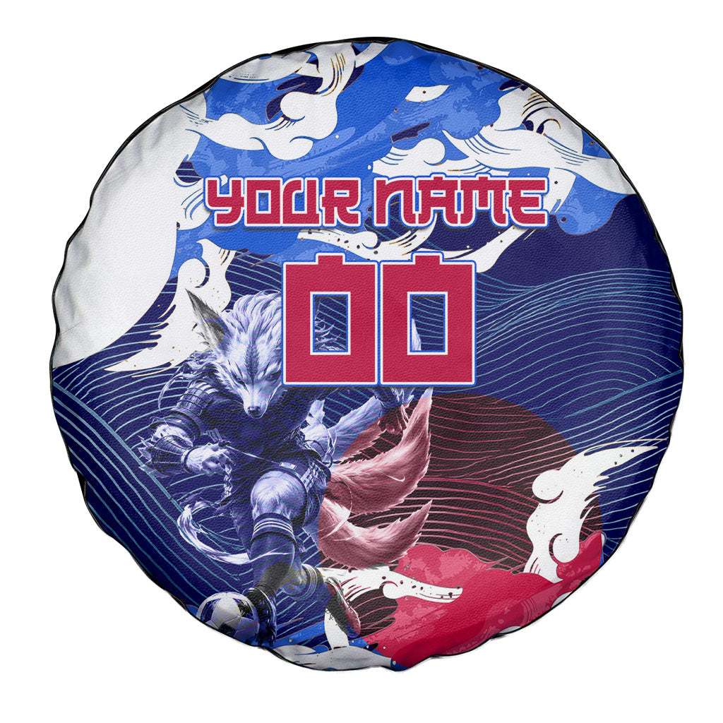 Personalized Japan Football Spare Tire Cover Kitsune Samurai Mascot - Traditional Wave Heritage