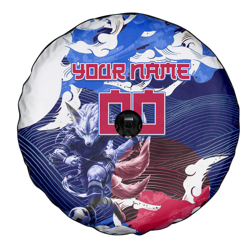 Personalized Japan Football Spare Tire Cover Kitsune Samurai Mascot - Traditional Wave Heritage