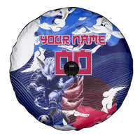 Personalized Japan Football Spare Tire Cover Kitsune Samurai Mascot - Traditional Wave Heritage