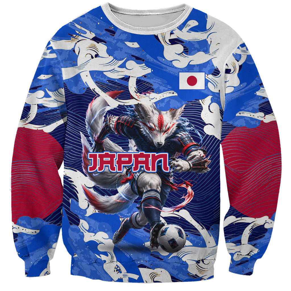 Personalized Japan Football Sweatshirt Kitsune Samurai Mascot - Traditional Wave Heritage