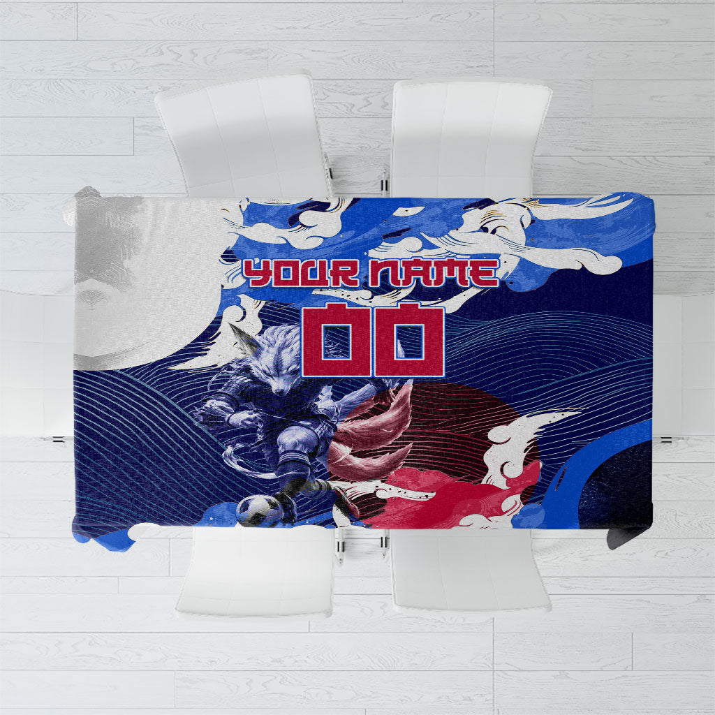 Personalized Japan Football Tablecloth Kitsune Samurai Mascot - Traditional Wave Heritage