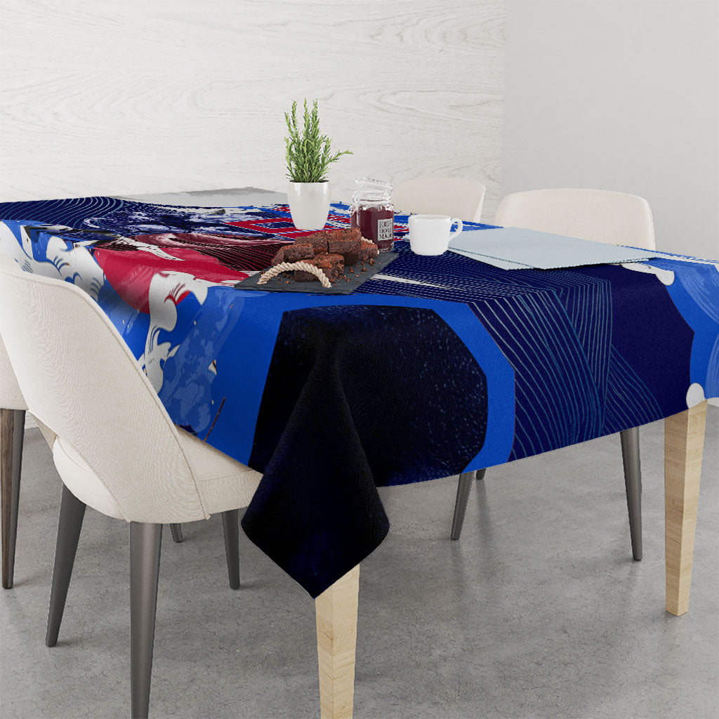 Personalized Japan Football Tablecloth Kitsune Samurai Mascot - Traditional Wave Heritage