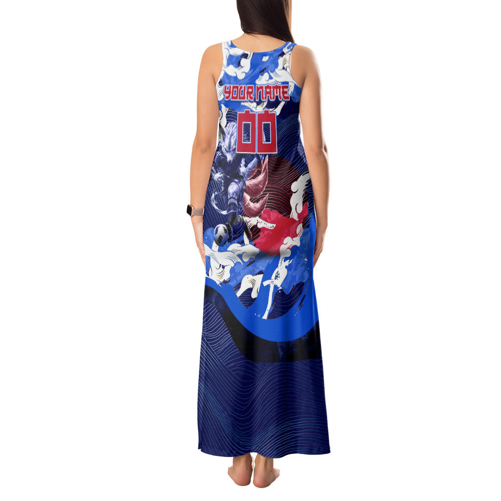 Personalized Japan Football Tank Maxi Dress Kitsune Samurai Mascot - Traditional Wave Heritage