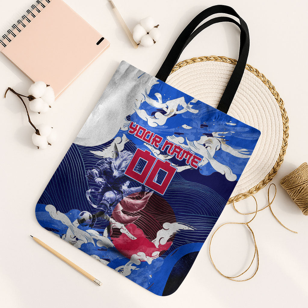 Personalized Japan Football Tote Bag Kitsune Samurai Mascot - Traditional Wave Heritage