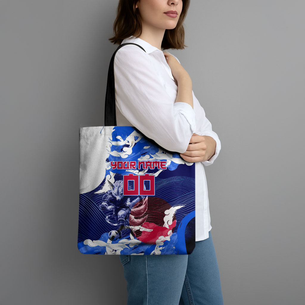 Personalized Japan Football Tote Bag Kitsune Samurai Mascot - Traditional Wave Heritage