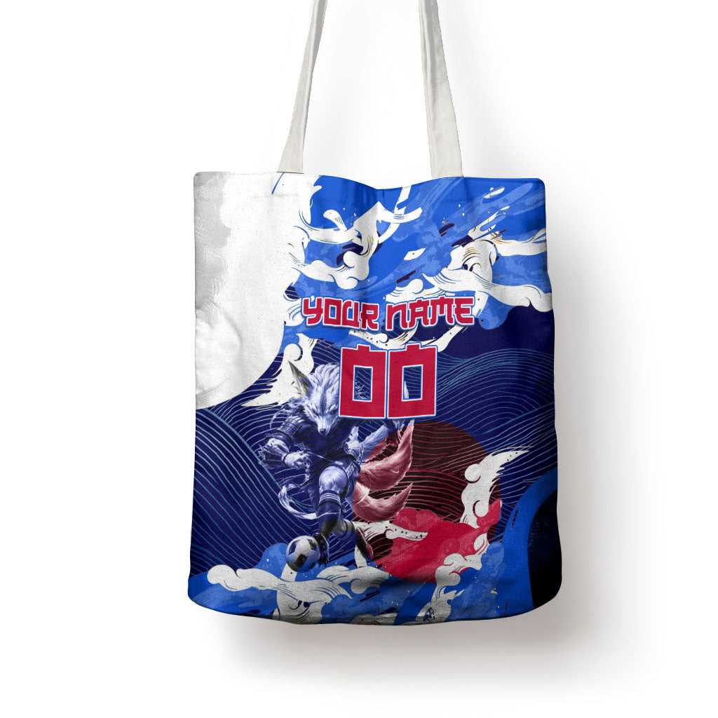 Personalized Japan Football Tote Bag Kitsune Samurai Mascot - Traditional Wave Heritage
