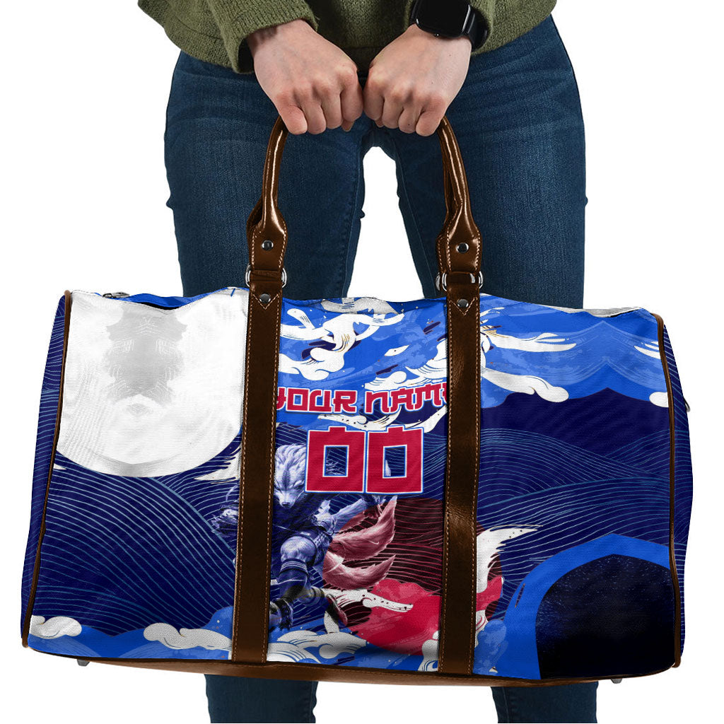 Personalized Japan Football Travel Bag Kitsune Samurai Mascot - Traditional Wave Heritage