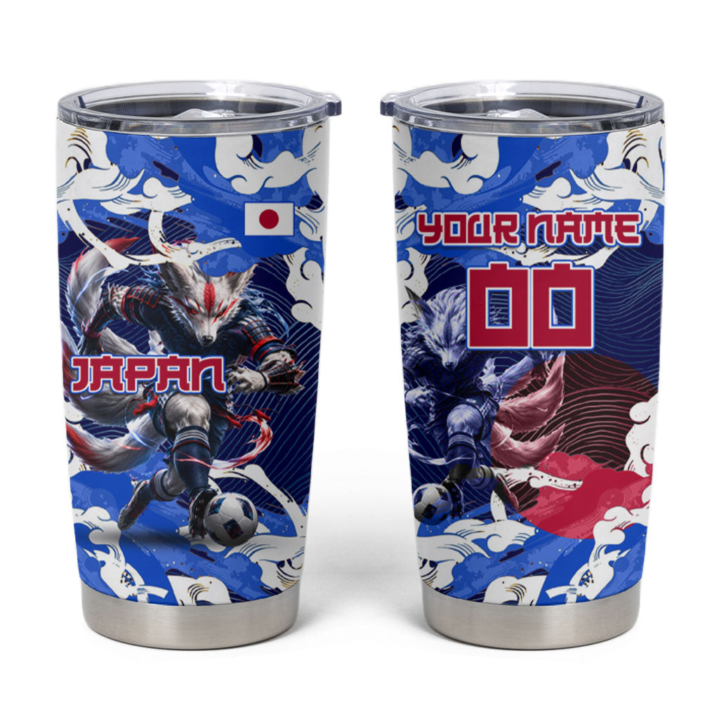 Personalized Japan Football Tumbler Cup Kitsune Samurai Mascot - Traditional Wave Heritage