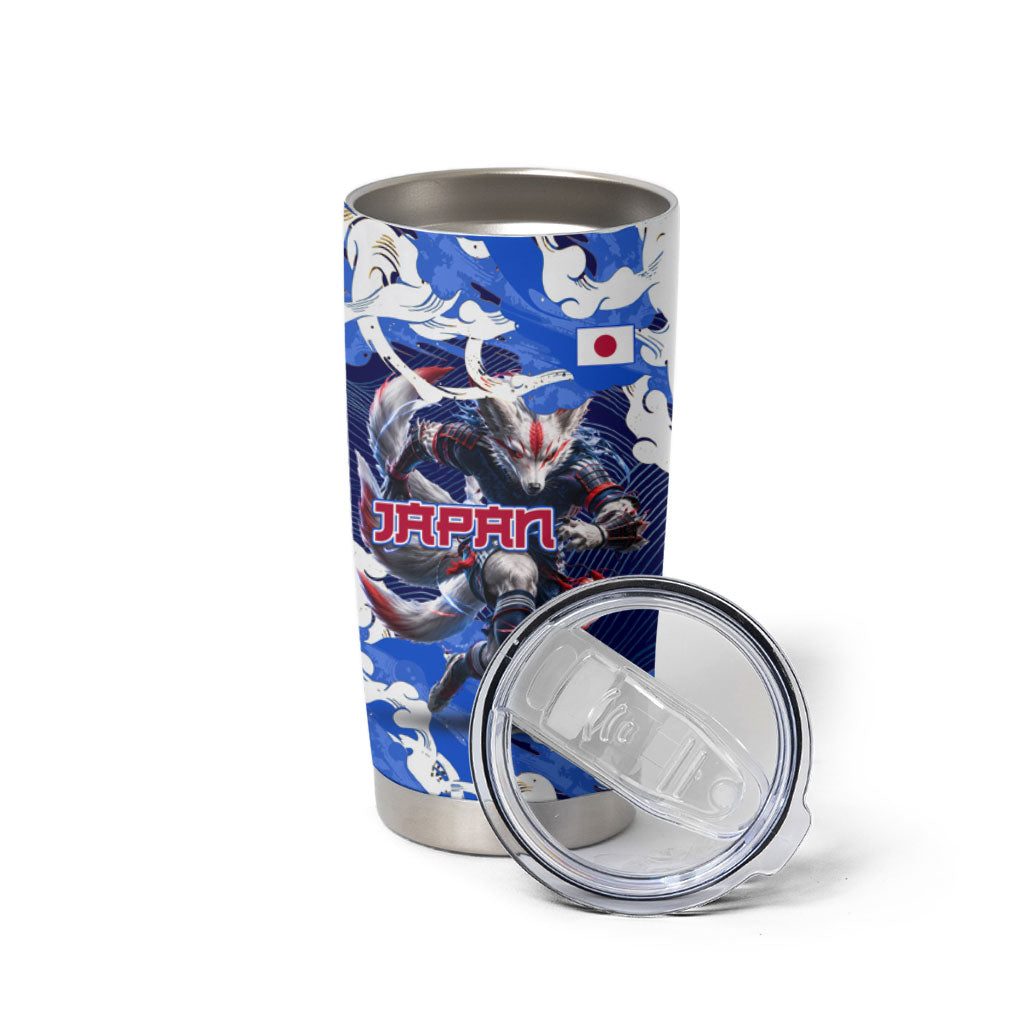Personalized Japan Football Tumbler Cup Kitsune Samurai Mascot - Traditional Wave Heritage