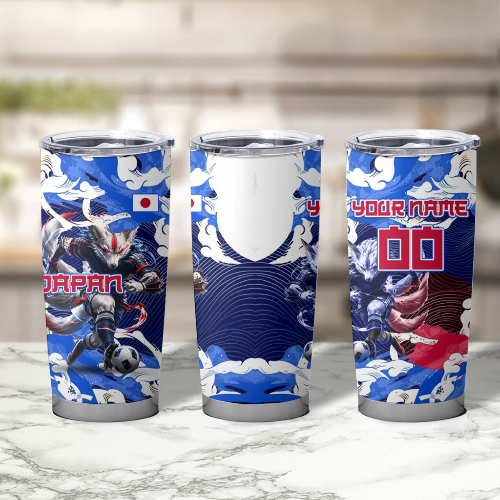 Personalized Japan Football Tumbler Cup Kitsune Samurai Mascot - Traditional Wave Heritage