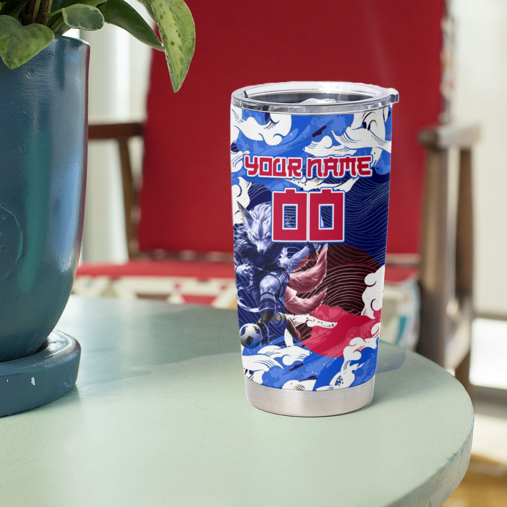Personalized Japan Football Tumbler Cup Kitsune Samurai Mascot - Traditional Wave Heritage