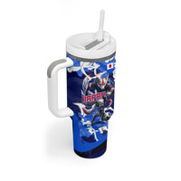 Personalized Japan Football Tumbler With Handle Kitsune Samurai Mascot - Traditional Wave Heritage