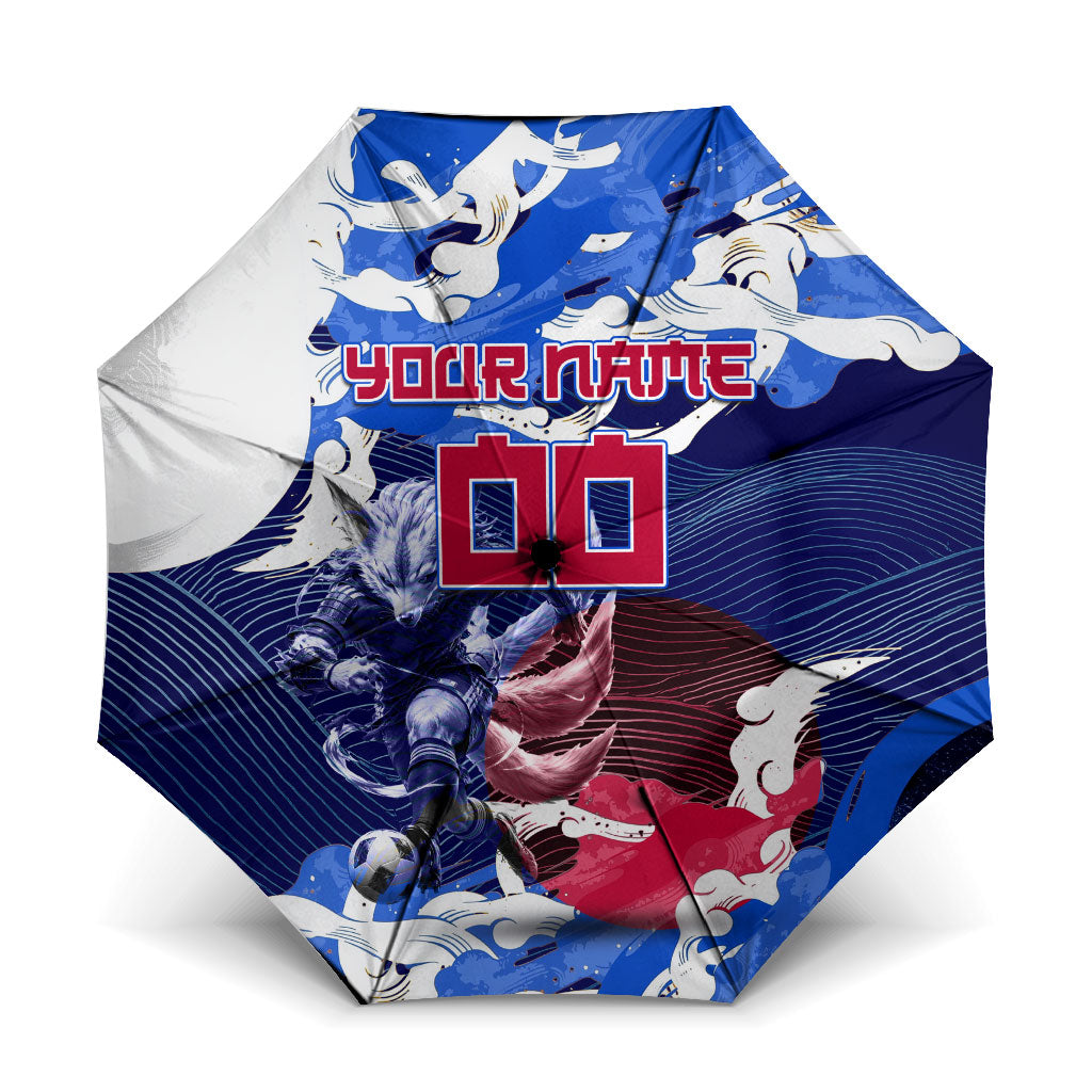 Personalized Japan Football Umbrella Kitsune Samurai Mascot - Traditional Wave Heritage