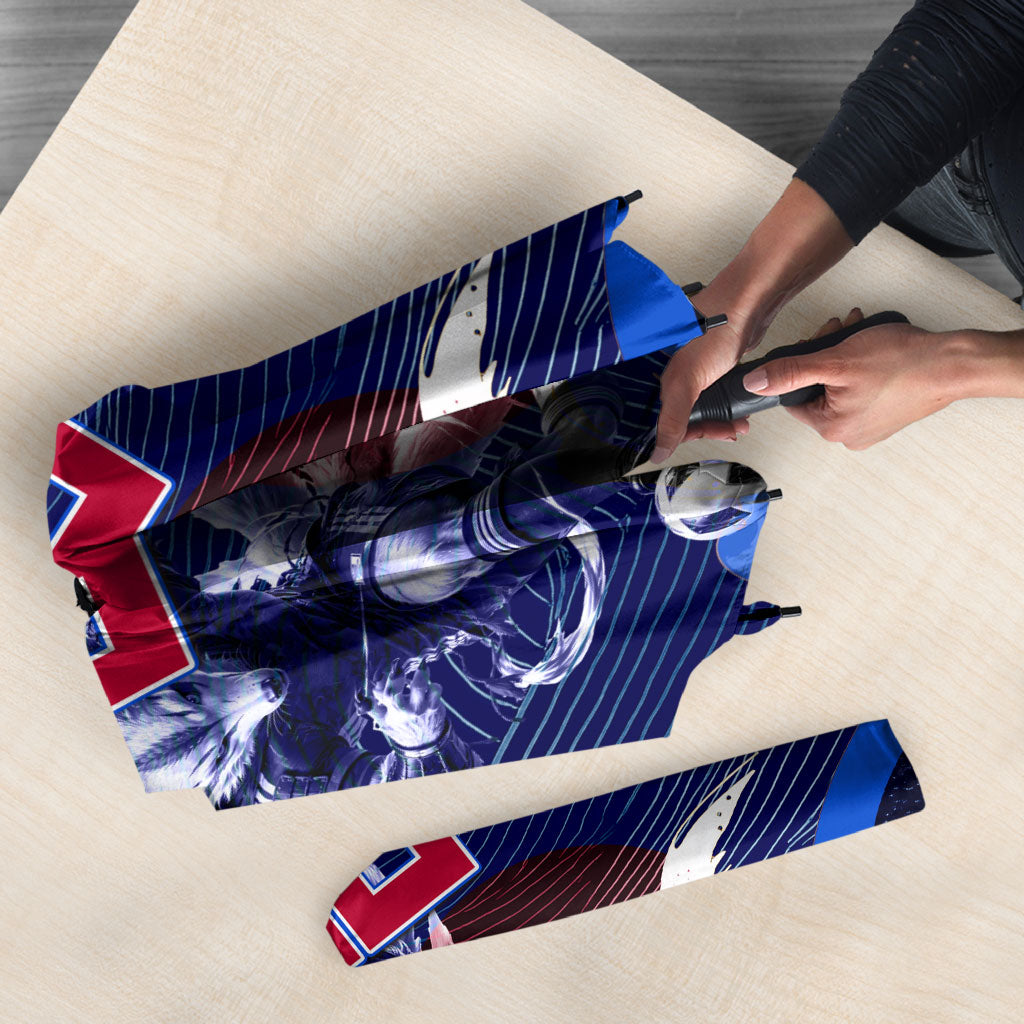 Personalized Japan Football Umbrella Kitsune Samurai Mascot - Traditional Wave Heritage
