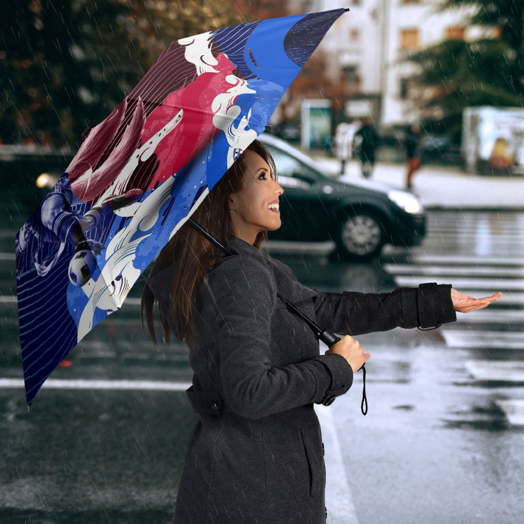 Personalized Japan Football Umbrella Kitsune Samurai Mascot - Traditional Wave Heritage