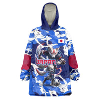 Personalized Japan Football Wearable Blanket Hoodie Kitsune Samurai Mascot - Traditional Wave Heritage
