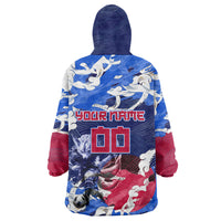 Personalized Japan Football Wearable Blanket Hoodie Kitsune Samurai Mascot - Traditional Wave Heritage