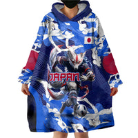 Personalized Japan Football Wearable Blanket Hoodie Kitsune Samurai Mascot - Traditional Wave Heritage