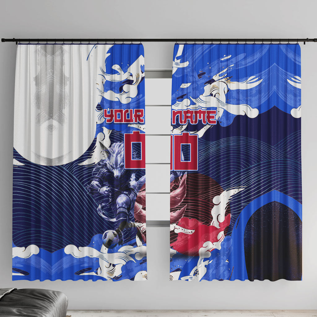 Personalized Japan Football Window Curtain Kitsune Samurai Mascot - Traditional Wave Heritage