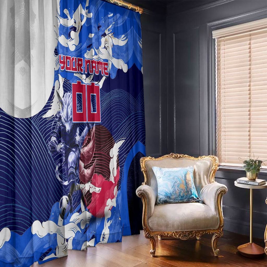 Personalized Japan Football Window Curtain Kitsune Samurai Mascot - Traditional Wave Heritage