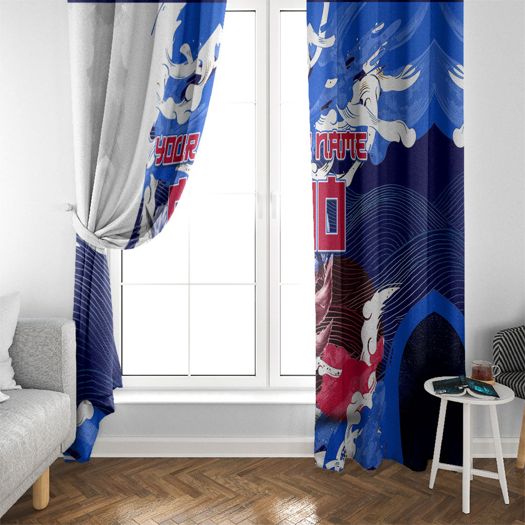 Personalized Japan Football Window Curtain Kitsune Samurai Mascot - Traditional Wave Heritage