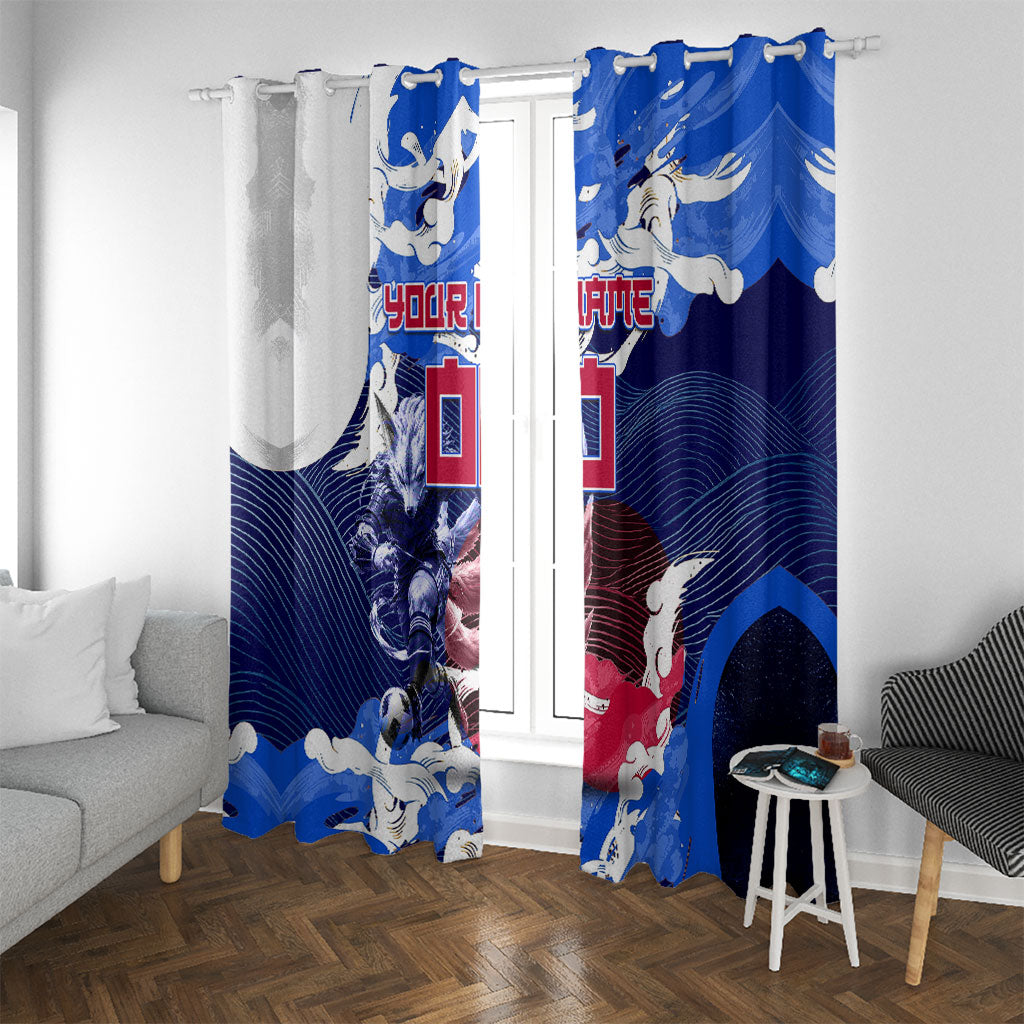 Personalized Japan Football Window Curtain Kitsune Samurai Mascot - Traditional Wave Heritage