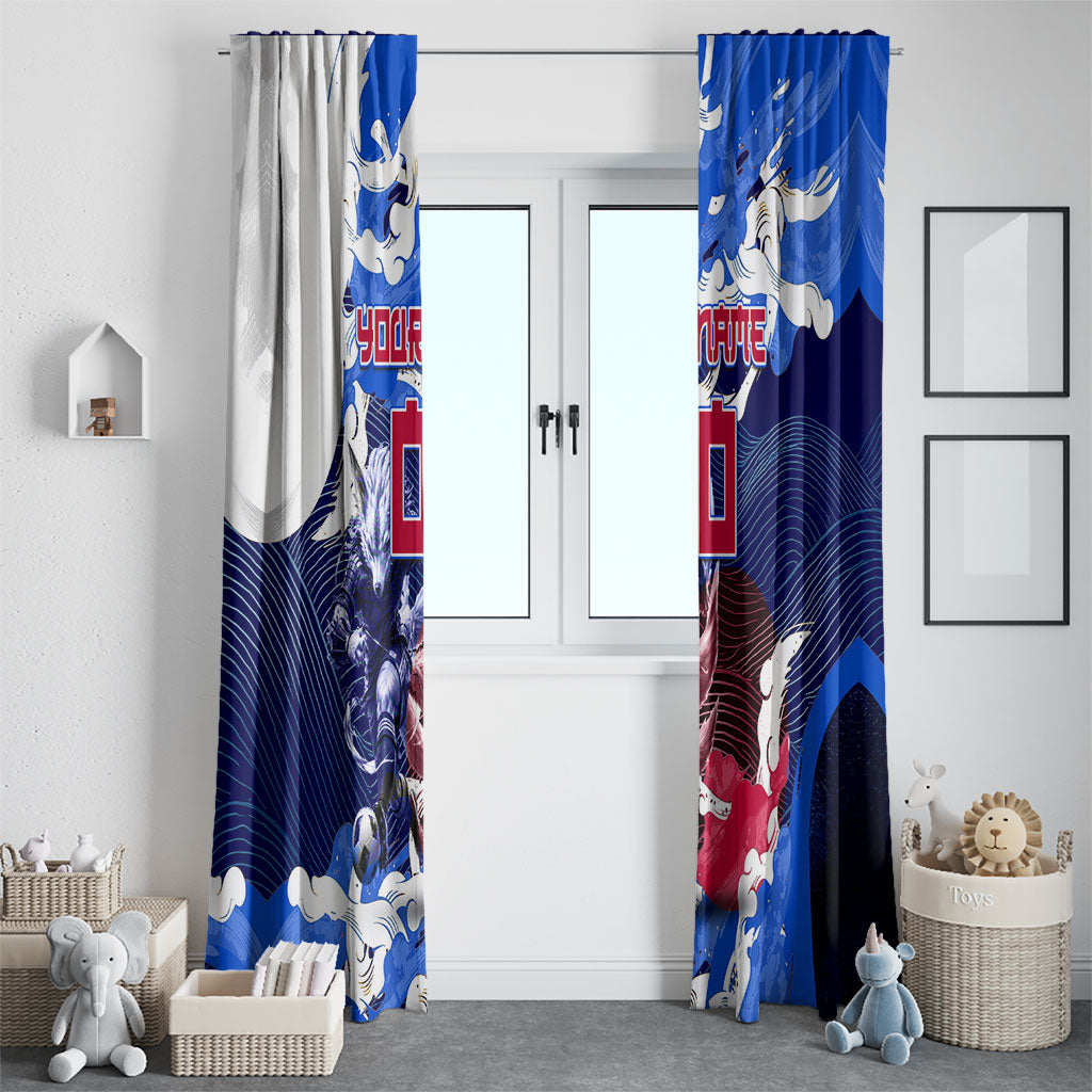 Personalized Japan Football Window Curtain Kitsune Samurai Mascot - Traditional Wave Heritage
