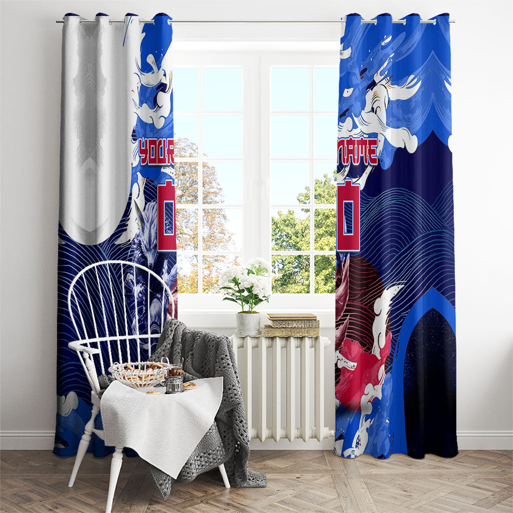 Personalized Japan Football Window Curtain Kitsune Samurai Mascot - Traditional Wave Heritage