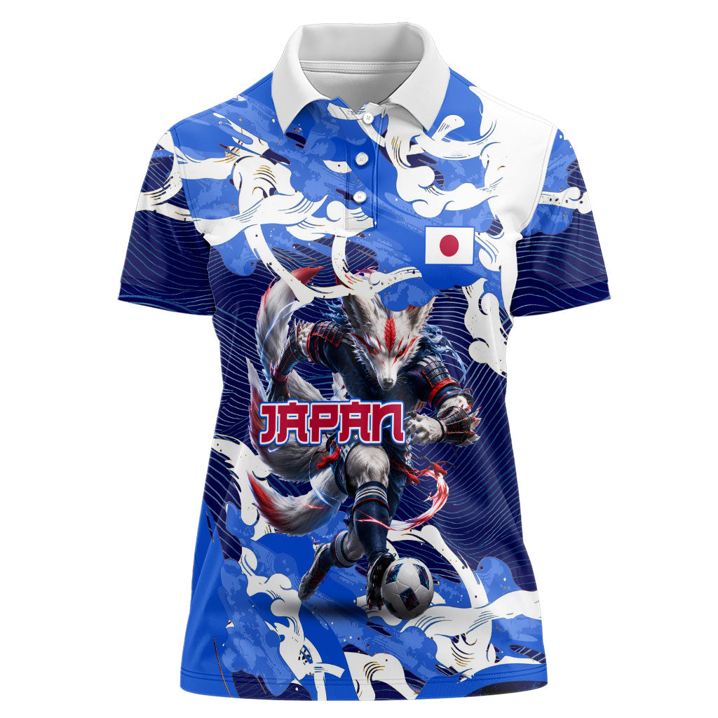 Personalized Japan Football Women Polo Shirt Kitsune Samurai Mascot - Traditional Wave Heritage