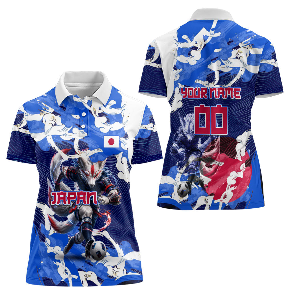 Personalized Japan Football Women Polo Shirt Kitsune Samurai Mascot - Traditional Wave Heritage