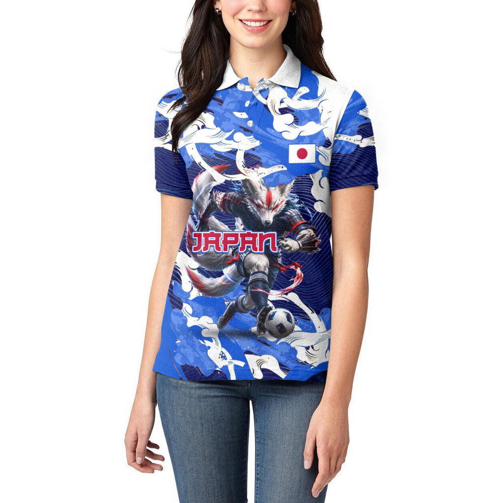 Personalized Japan Football Women Polo Shirt Kitsune Samurai Mascot - Traditional Wave Heritage
