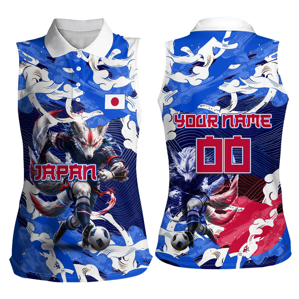 Personalized Japan Football Women Sleeveless Polo Shirt Kitsune Samurai Mascot - Traditional Wave Heritage