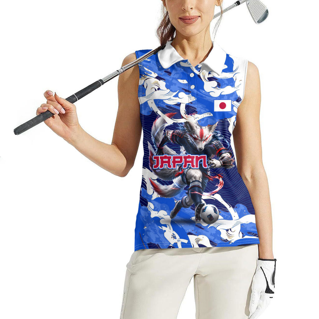 Personalized Japan Football Women Sleeveless Polo Shirt Kitsune Samurai Mascot - Traditional Wave Heritage