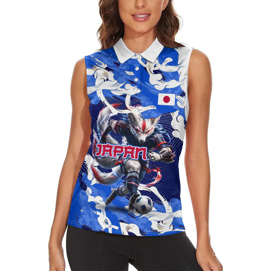 Personalized Japan Football Women Sleeveless Polo Shirt Kitsune Samurai Mascot - Traditional Wave Heritage
