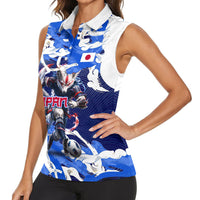 Personalized Japan Football Women Sleeveless Polo Shirt Kitsune Samurai Mascot - Traditional Wave Heritage
