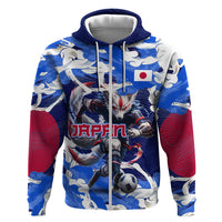 Personalized Japan Football Zip Hoodie Kitsune Samurai Mascot - Traditional Wave Heritage