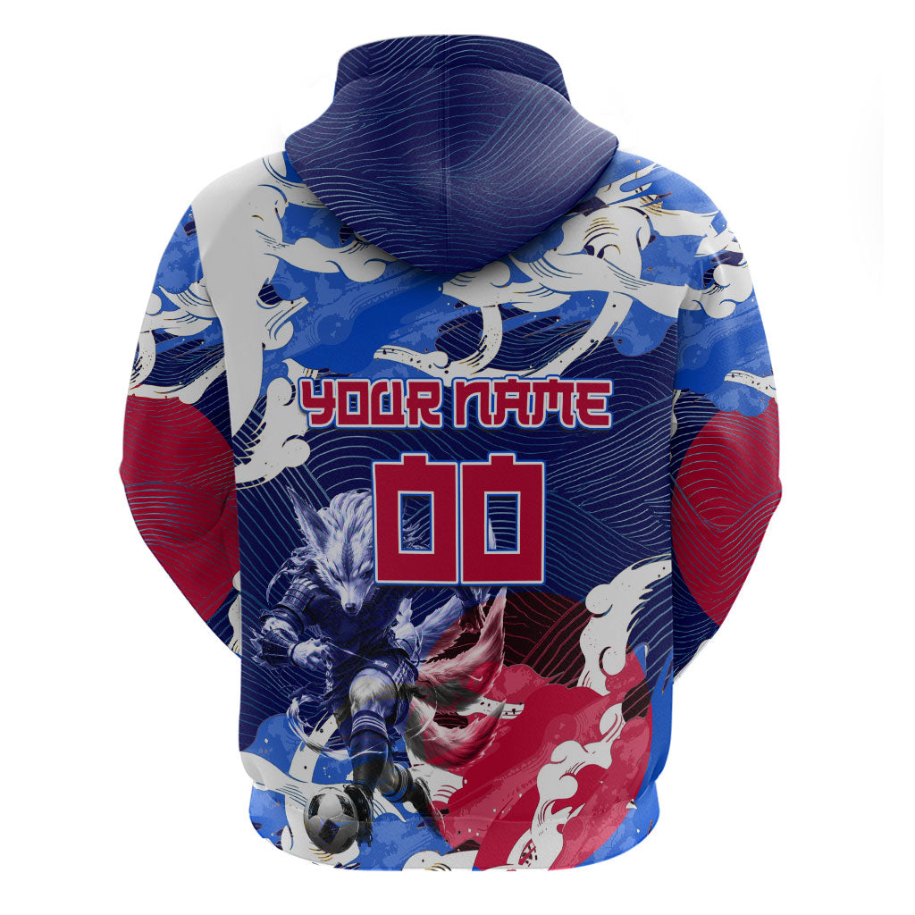 Personalized Japan Football Zip Hoodie Kitsune Samurai Mascot - Traditional Wave Heritage