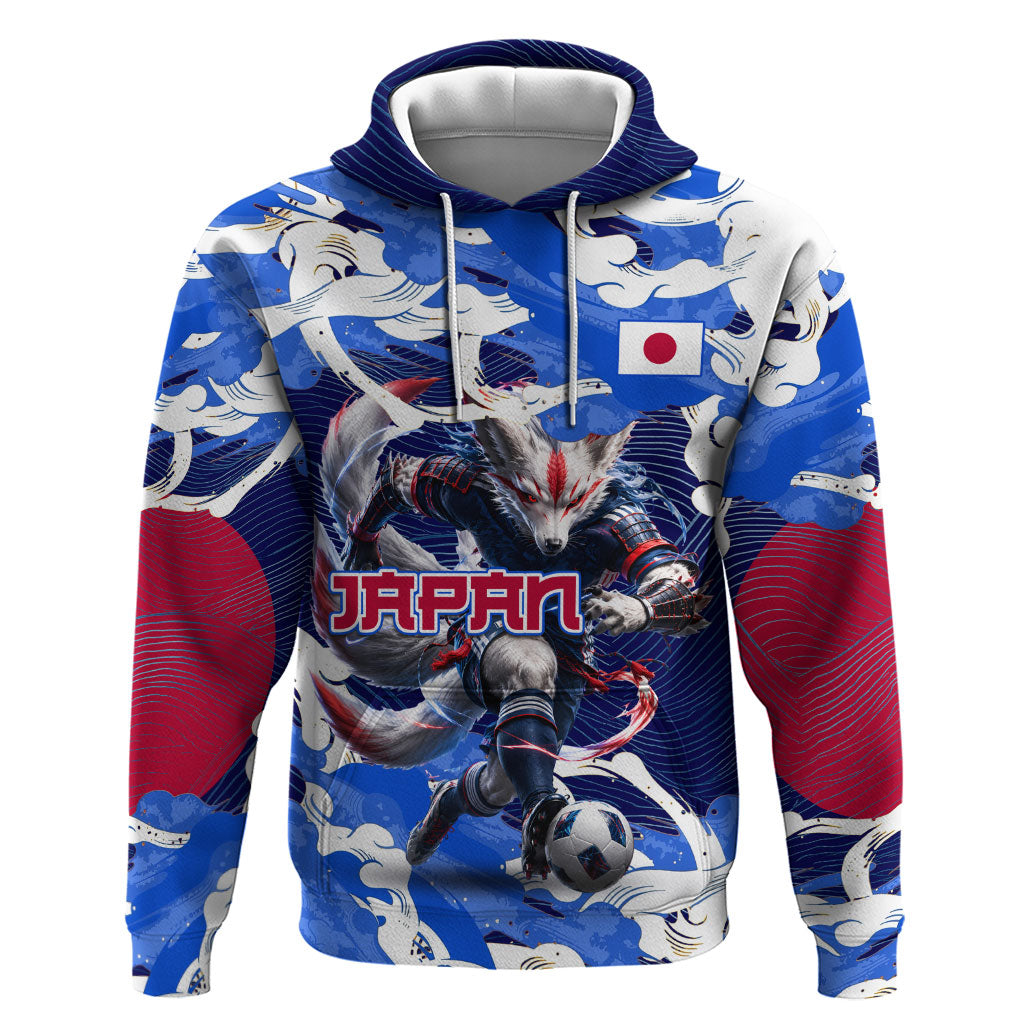 Personalized Japan Football Zip Hoodie Kitsune Samurai Mascot - Traditional Wave Heritage