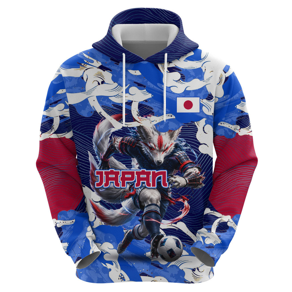 Personalized Japan Football Zip Hoodie Kitsune Samurai Mascot - Traditional Wave Heritage