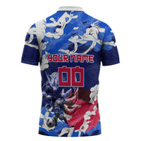 Personalized Japan Football Zipper Polo Shirt Kitsune Samurai Mascot - Traditional Wave Heritage