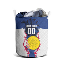 Personalized Japan Football Kitsune Mascot Laundry Basket Samurai Blue Chrysanthemum Flame