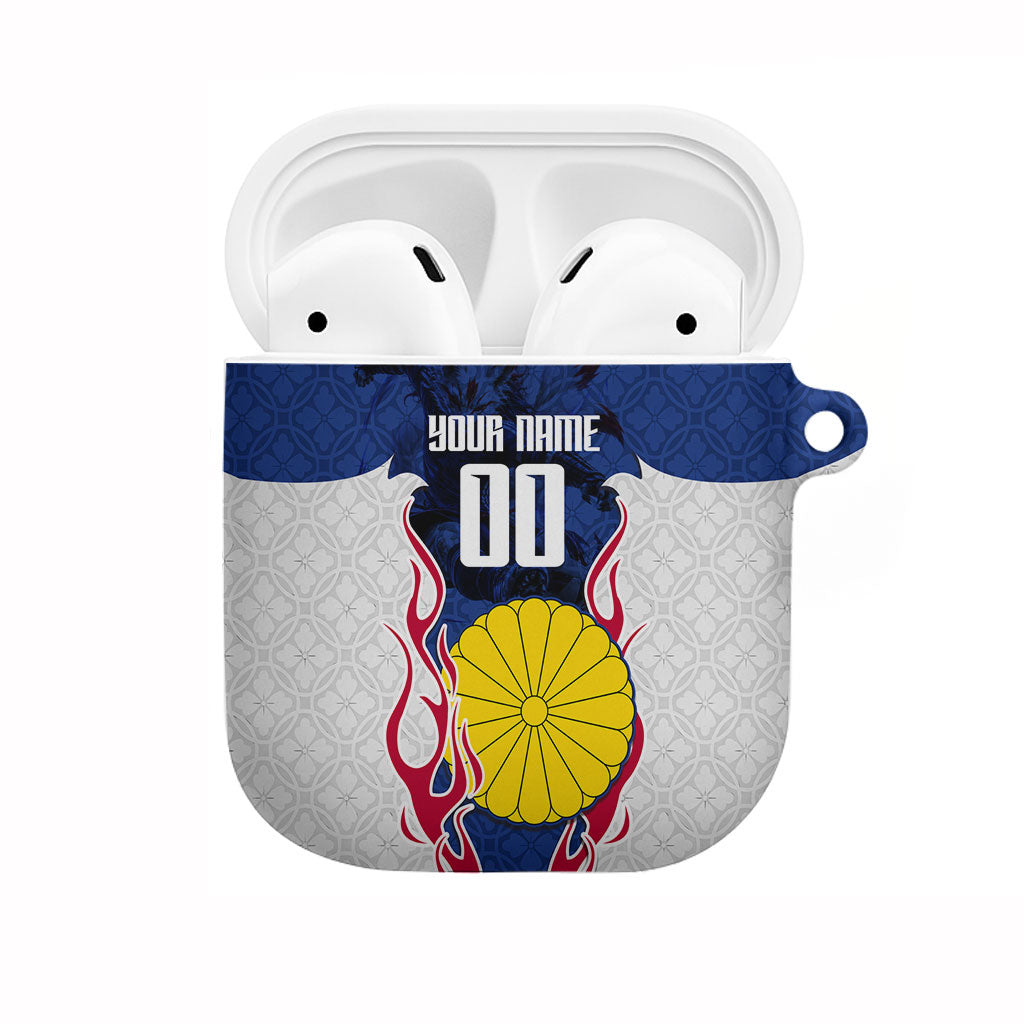 Personalized Japan Football Kitsune Mascot AirPods Case Samurai Blue Chrysanthemum Flame