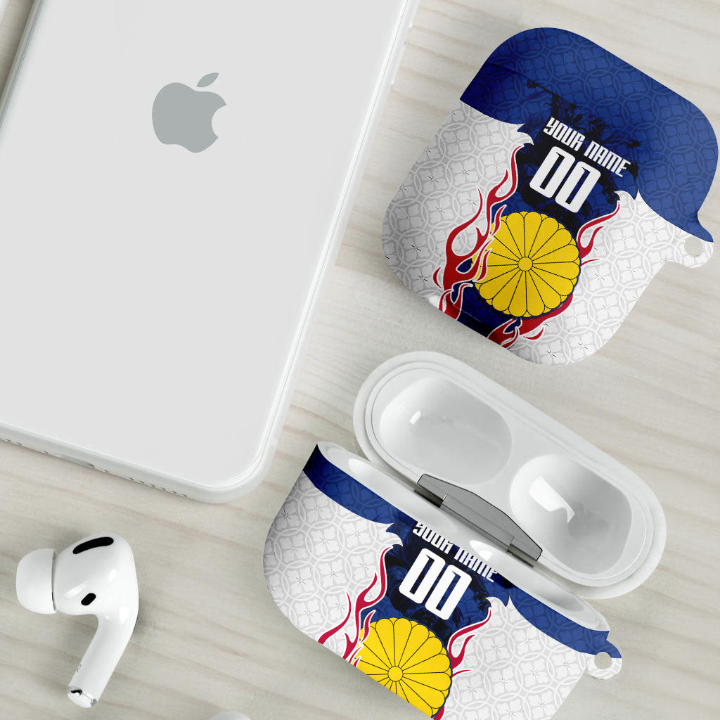 Personalized Japan Football Kitsune Mascot AirPods Case Samurai Blue Chrysanthemum Flame