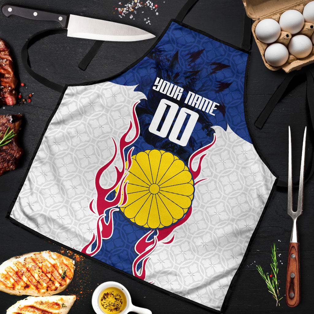 Personalized Japan Football Kitsune Mascot Apron Samurai Blue Chrysanthemum Flame