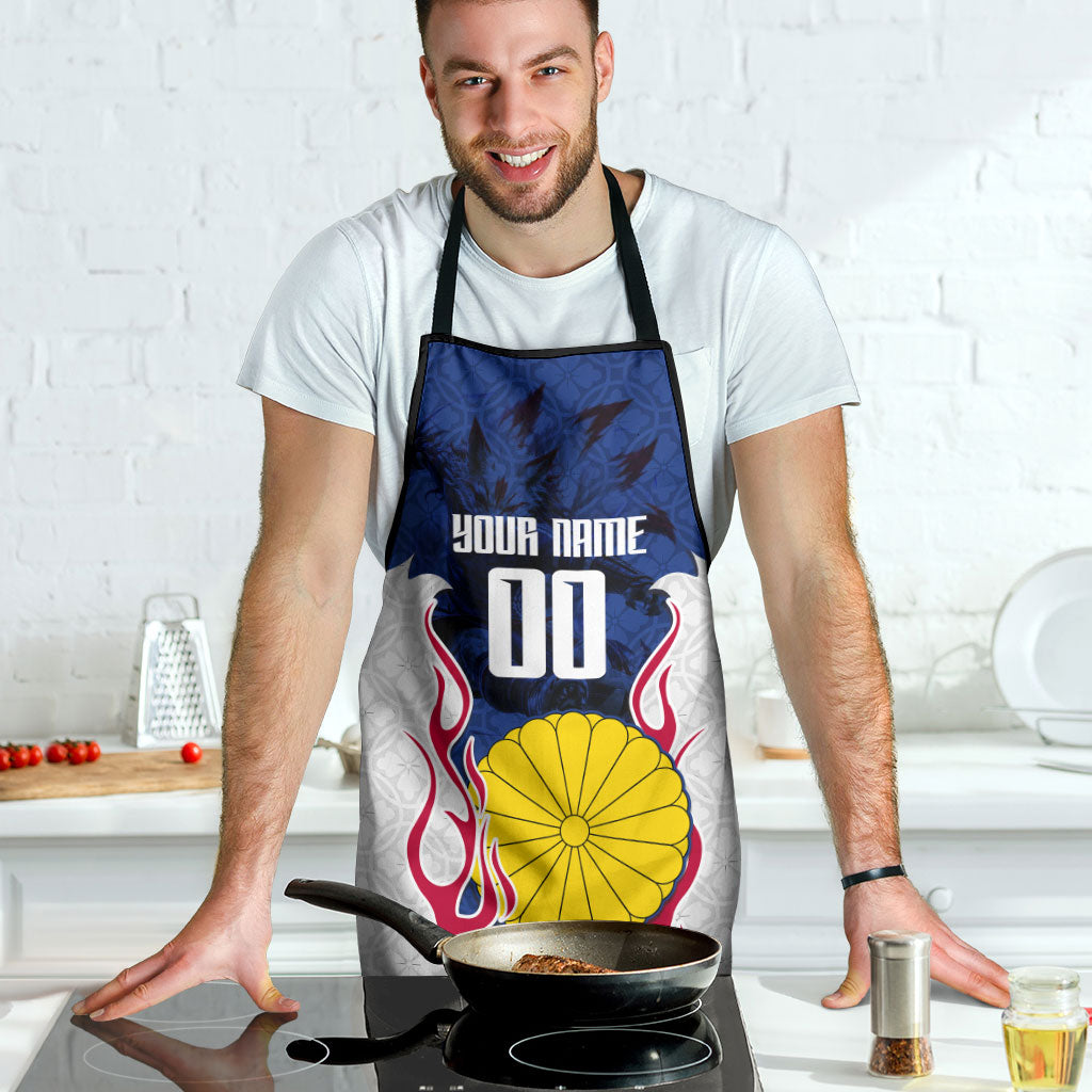 Personalized Japan Football Kitsune Mascot Apron Samurai Blue Chrysanthemum Flame