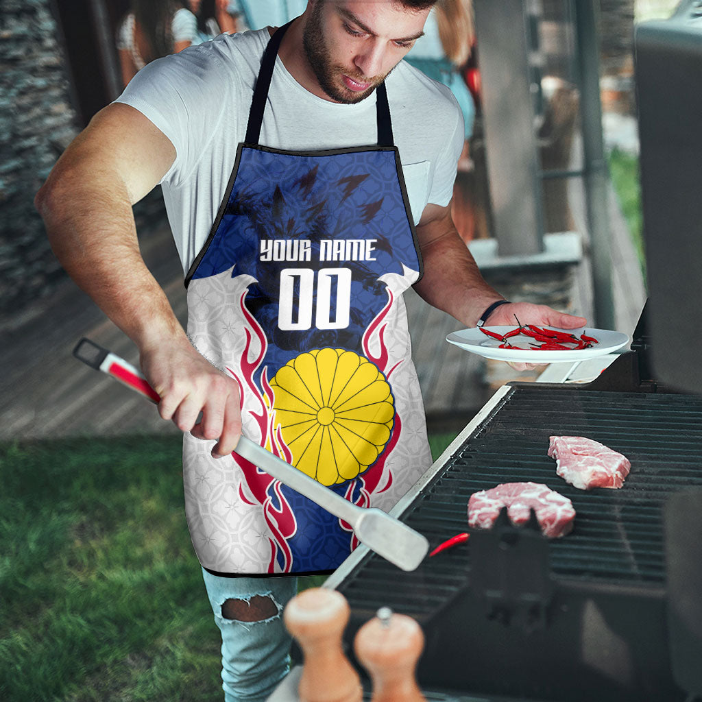 Personalized Japan Football Kitsune Mascot Apron Samurai Blue Chrysanthemum Flame