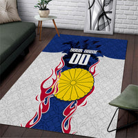 Personalized Japan Football Kitsune Mascot Area Rug Samurai Blue Chrysanthemum Flame